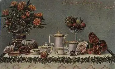 Kaffeetafel Goldschnittkarte gebr. ca. 1920