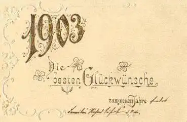 Jahreszahl 1903 Glückskleeblatt Goldschnittprägekarte o 31.12.1902