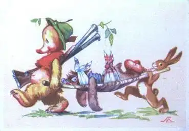 Jagd Schwein u. Hase mit Beute *ca. 1940