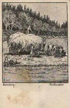 Landwirtschaft Feldarbeit Geisterwiese, Künstlerzeichnung o ca. 1915