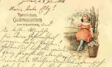 Mädchen mit Blumenkorb Amag 1131 Geburtstagskarte o 4.6.1914