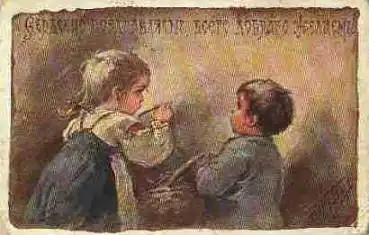 Kinder beim Malen Künstlerkarte o 18.4.1910