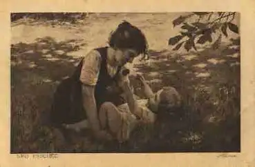 Mutter mit Kind Künstlerkarte Alsina Feldpoststempel Fernsprech Zug 817 o 19.9.1917
