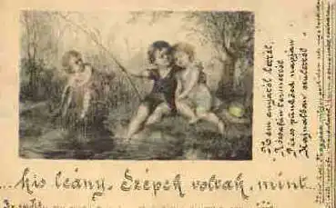 Kinder beim Angeln Stroefers Künstlerkarte 5636 o 8.2.1901