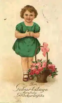 Geburtstag Mädchen mit Blumenkorb o 1.9.1925