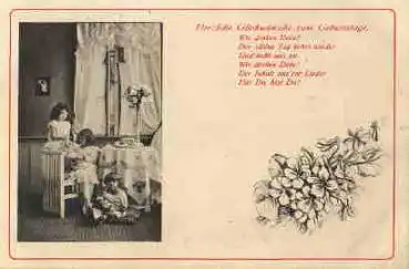 spielende Kinder Geburtstagskarte o 3.6.1916