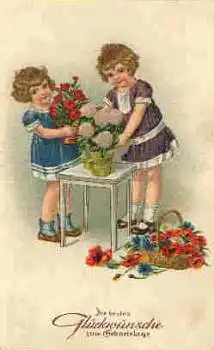 Kinder mit Blumen HWB Serie2692 Geburtstagskarte o 18.6.1936