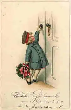 Kind in Uniform mit Blumenstrauß Patriotika Geburtstagskarte o 4.6.1918