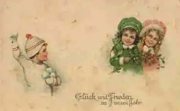 Kinder mit Schneeball Künstlerkarte Amag 1498 gebr. ca. 1910