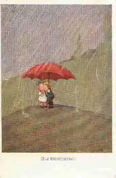 Kinder unterm Regenschirm Künstlerkarte *1920