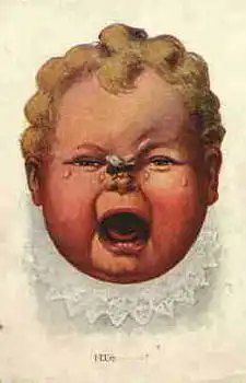 weinendes Kind mit Fliege Künstlerkarte gebr. ca. 1920