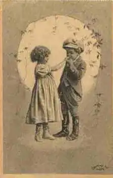Carmol Hexenschuss Werbung Kinder mit Handkuss gebr. 1915
