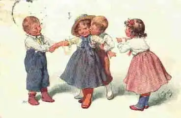 Kuss spielende Kinder Künstlerkarte Karl Feiertag o 15.11.1910