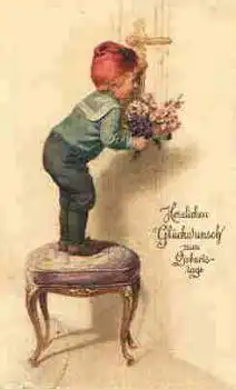 Junge schaut durchs Schlüsselloch Geburtstagskarte o 24.6.1922