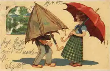 Kinder mit Regenschirm Künstlerkarte o 29.4.1905