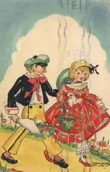 Kinder mit Blumen Künstlerkarte Ingeborg Klein o 6.5.1937