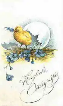 Osterei mit Küken Blumen o 30.3.1920