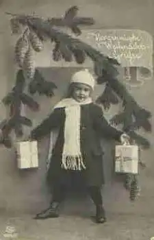 Weihnachten Kind mit Geschenken Serienkarte 4815/6 o 24.12.1924