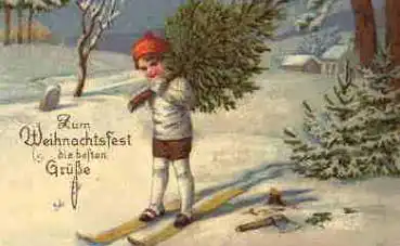 Skifahrer  mit Weihnachtsbaum gebr. um 1930
