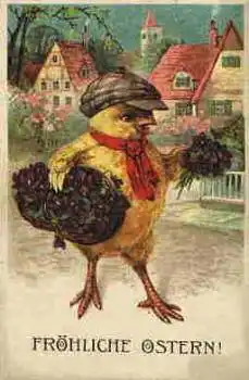 Ostern  Küken mit Blumenkorb in Menschengestalt o 16.4.1930