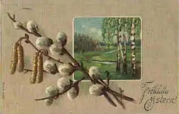Ostern Weidenkätzchen Präge Künstlerkarte o 13.4.1911