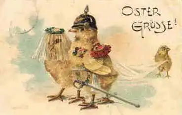 Osterküken Offizier mit Pickelhaube als Brautpaar Künstlerkarte WV 5426 o 13.4.1908