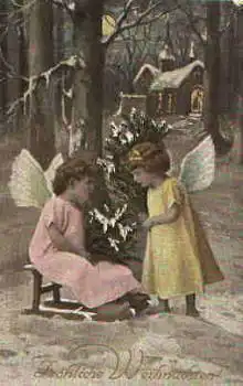 Engel mit Schlitten und Weihnachtsbaum o 4.12.1915