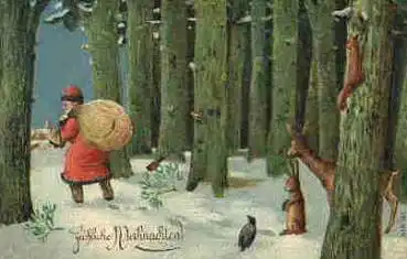 Weihnachtsmann im Roten Mantel Prägelitho 1908