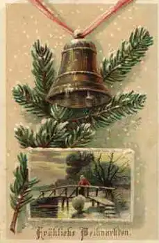Weihnachten Prägekarte mit Glocke *ca.1915