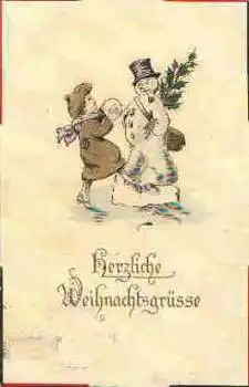 Weihnachten Patriotika Kind mit Schneemann o 17.12.1915