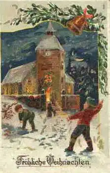 Weihnachten Kinder bei Schneeballschlacht *1915