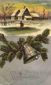 Weihnachten Prägekarte mit Glocke  o 23.12.1910