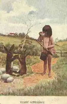 Kind mit Fernglas und Osterhasen * um 1900