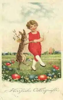 Osterhase tanzt mit Kind o ca. 1920