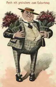 dicker Mann mit Blumenstrauß gebr. ca. 1920
