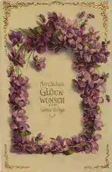 Geburtstagkarte Goldschnitt Blumenrahmen o 20.10.1911