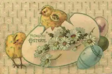 Osterküken mit Osterei Glückwunschkarte o 5.4.1912