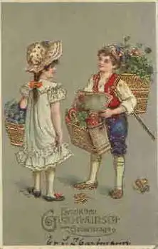 Pilze Kleeblätter Geburtstagskarte Goldschnitt o 12.04.1911