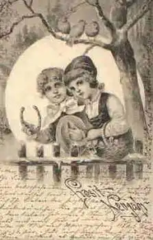 Neujahr Kinder mit Hufeisen o 29.12.1903