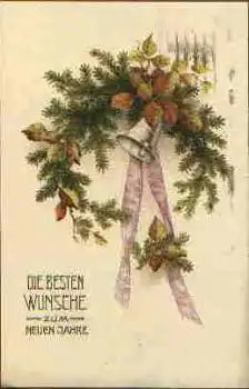Neujahr Glückwunschkarte mit Glocke o 31.12.1917