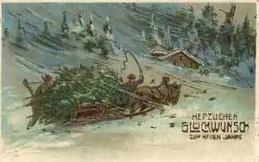 Neujahr Pferdeschlitten Goldschnittkarte o 29.12.1914 Feldpostexpedition 16. Infanterie Division