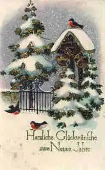 Neujahr Glocken Goldschnittkarte o 31.12.1929