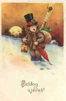 Silvester Junge mit Sektkorken und Kleeblatt Ungarn o 28.12.1928