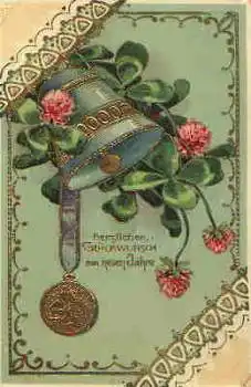 Neujahr Glocke Goldschnittprägekarte o 31.12.1911