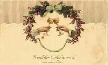 Neujahr Weingläser Glückwunschkarte o 31.12.1911