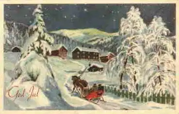 God Jul Neujahr Pferdeschlitten *ca. 1930