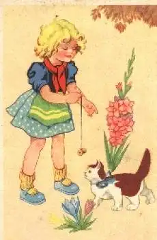 Mädchen mit Katze Künstlerkarte  *ca. 1940