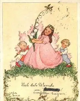 Kinder Schmetterling Blume Künstlerkarte Engel o 12.8.1953