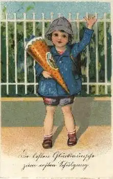 Schulanfang Schultüte künstlerkarte gebr. ca. 1920, Verlag GGK Nr. 1454