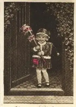 Schulanfang Künstlerkarte Kind Schultüte gebr. 1933